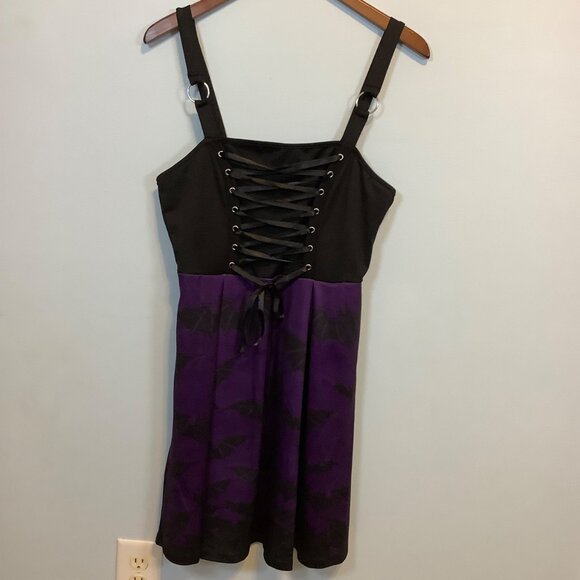 DRESSFO Dresses & Skirts - Dressfo Women’s Black Purple Bat Web Goth Dress Corset Lace L Corset Halloween